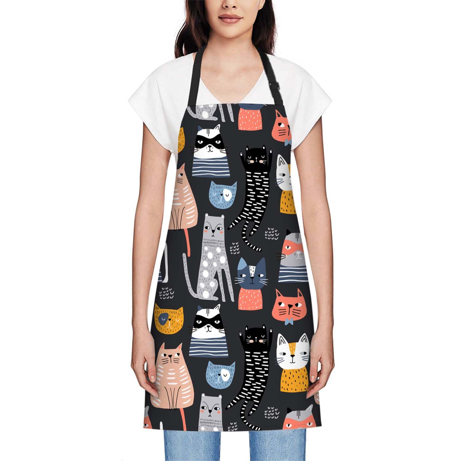 Smooffly Cute Kittens Apron Unisex Adjustable Bib Apron, Cooking Kitchen Chef Apron - Image 2