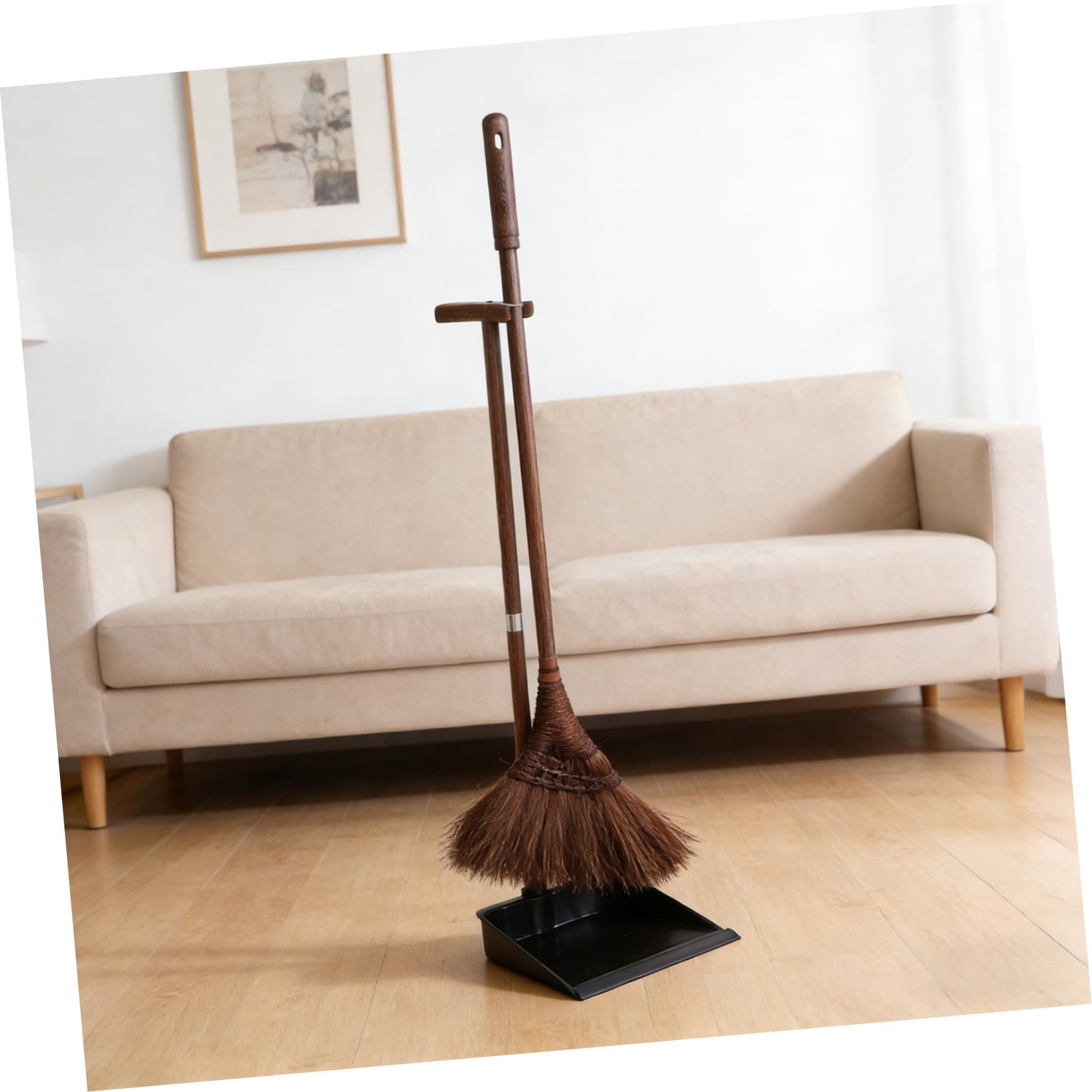 MAGICLULU Dickes und Dichtes Besen Kehrschaufel Satz aus Hartholz und Palmfasern mit Weichen Borsten für Holzfußböden und Tierhaare in Küche und Schlafzimmer
