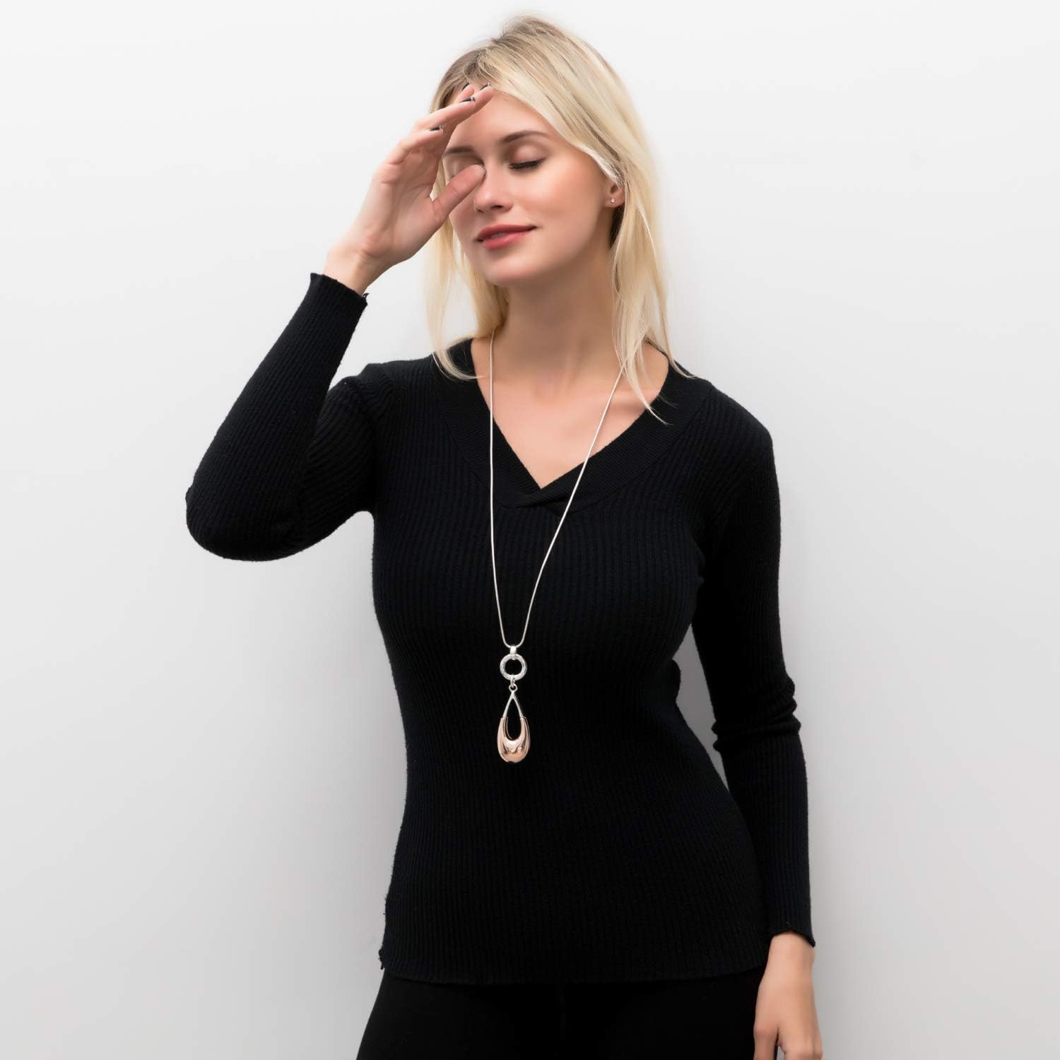 Long Necklaces for Women Waterdrop Pendant Sweater Layered Y Statement Bohemian Silver Chain Necklace with Gifts Box Jewelry - Image 4