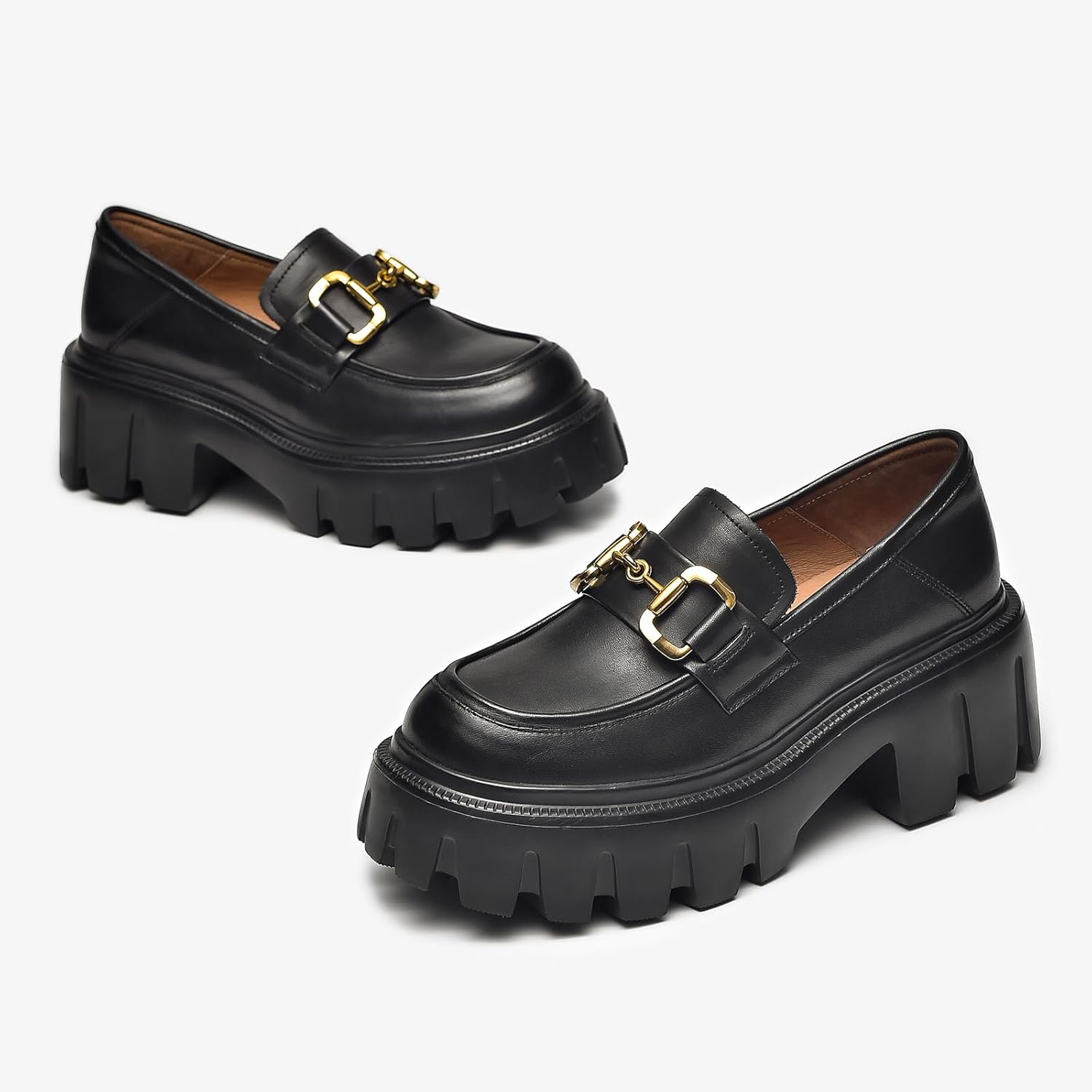 BEAU TODAY Chunky Loafers Women,Platform Loafers for Women,Lug Sole Slip On Leather Classic Penny Shoes,Comfortable Office Work Business Casual Dress Shoes - Image 3