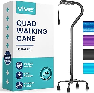 Adjustable Quad Cane by Vive - Lightweight Walking Stick for Men and Women - Walking Staff Can Be Used By Right- or Left-H... Price In India
