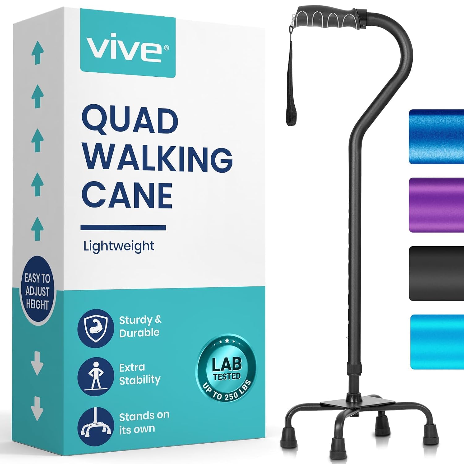 Adjustable Quad Cane by Vive - Lightweight Walking Stick for Men and Women - Walking Staff Can Be Used By Right- or Left-H... - Review, Price and Buying Guide