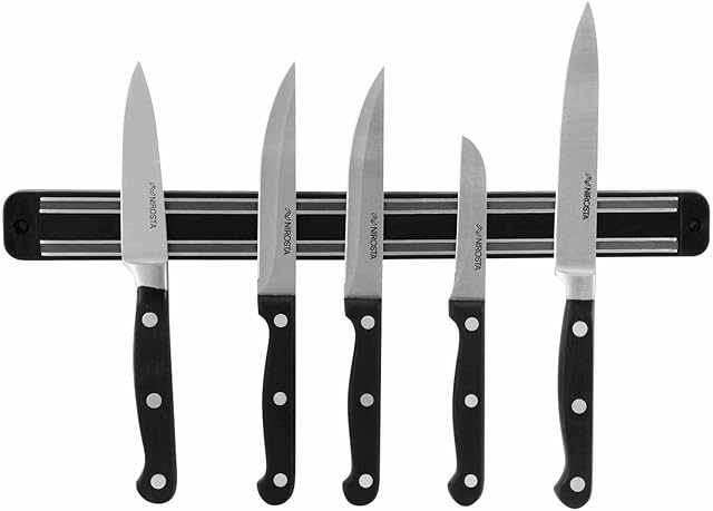 FunkyBuys® BLACK Kitchen SLIM Magnetic Knife Holder Rack w/Fixings Storage Sale on Amazon