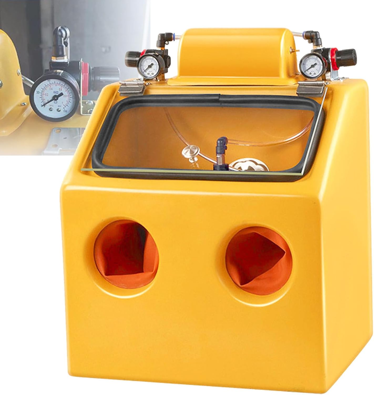 Heavy Duty Sandblaster Cabinet for Wet and Dry Use, Bench Top Blaster with Lighting and Stable Air Pressure, Ideal for Parts Processing and Surface Finishing