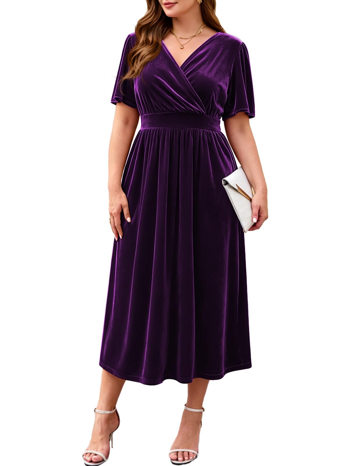 BELAROI Women Velvet Dress Plus Size Cocktail Fall Wedding Guest Dress