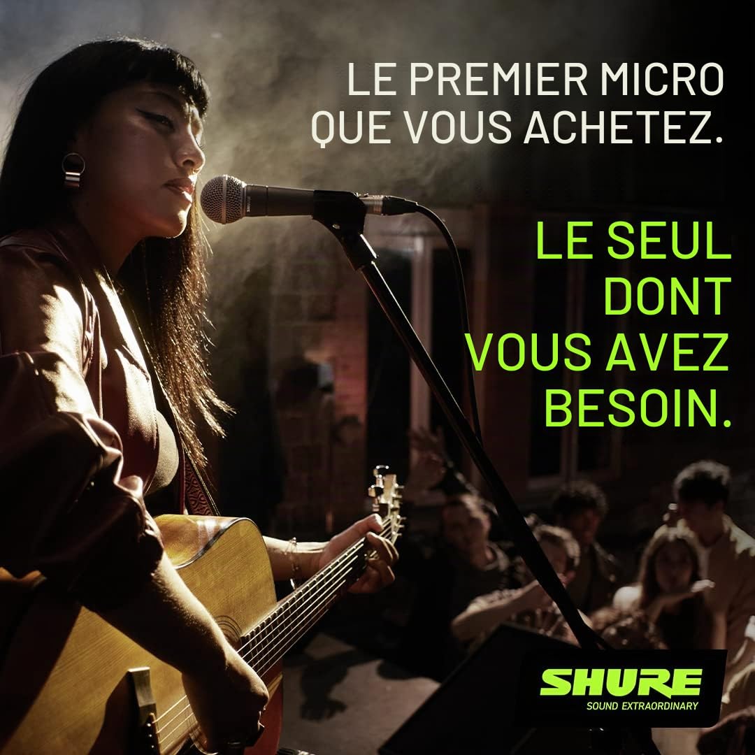 Shure SM58-Lce Microphone Dynamique Cardioïde pour la Voix, Utilisation Professionnelle en Spectacle Live, Sonorisation et Studio D’Enregistrement - (Câble Non Inclus)