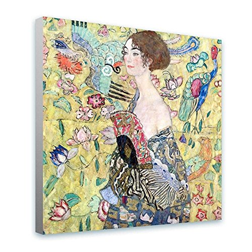 Alonline Art - Lady With A Fan By Gustav Klimt | Print On Canvas | Ready To Frame (Synthetic, Rolled) | 20"X20" - 51X51Cm | Wall Art Home Decor For Dining Room Or For Living Room | Artwork Picture #TOP4