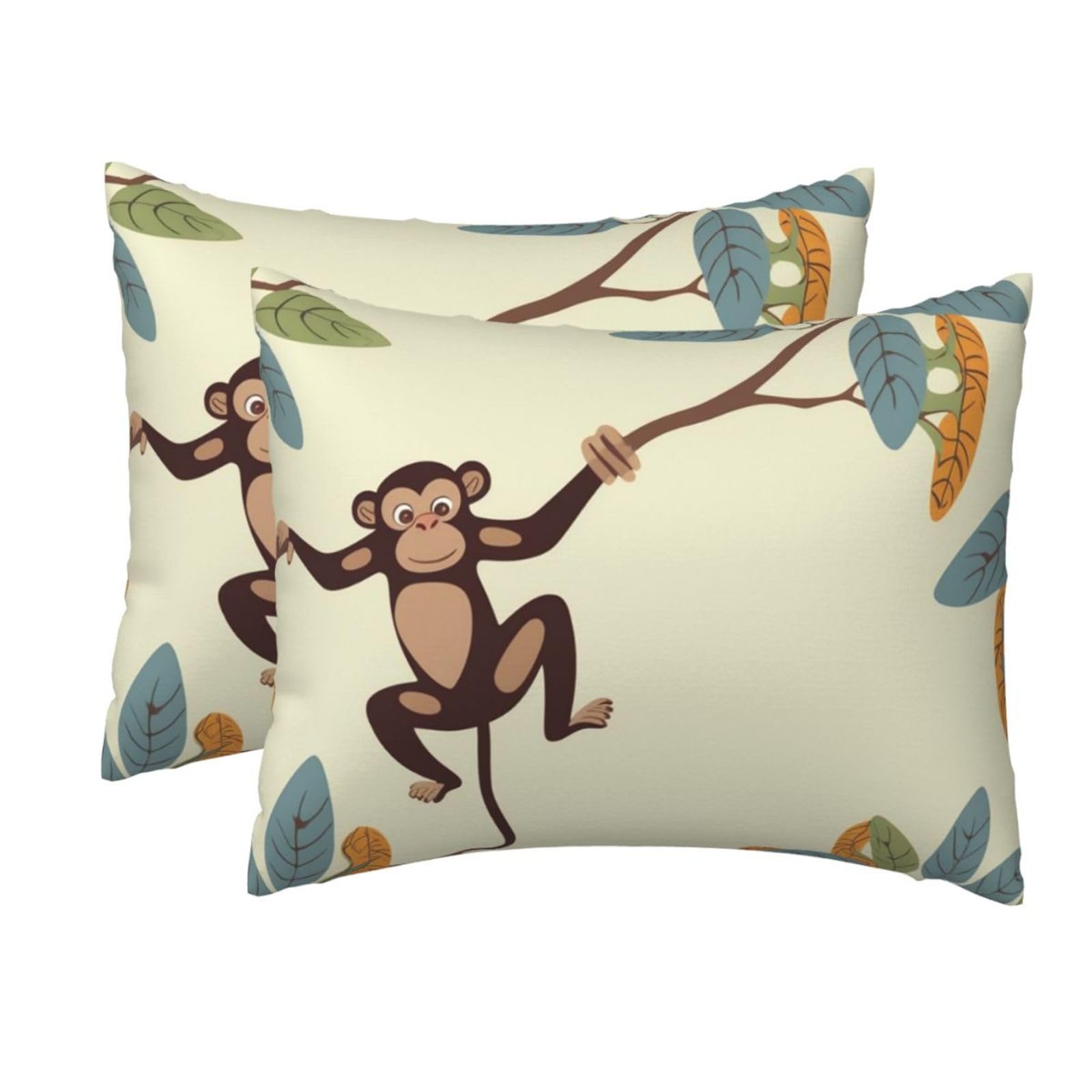 2 Pack Standard Size Pillow Cases for Hair and Skin Soft Breathable Pillow Case Covers with Hidden Zipper Monkey Hanging on Tree Branch Pillowcase 20x26 Inches Pillow Cover for Sleeping Gift