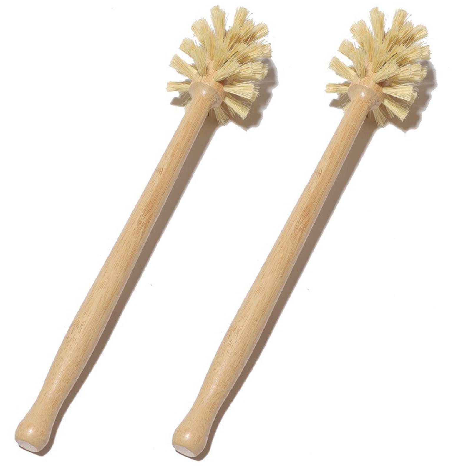 KOLUZ Natural Dish Brush, Long Handle Bottle Brush, Natural Sisal Dish Washing Brush, Plastic Free, Bamboo Washing Up Brushes Set for Kitchen, Water Bottle, Glassware