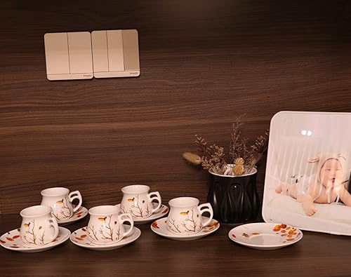 Vista 7 de GuangYang Juego de 6 tazas y platillos de café expreso de 2.5 onzas, diseño de otoño