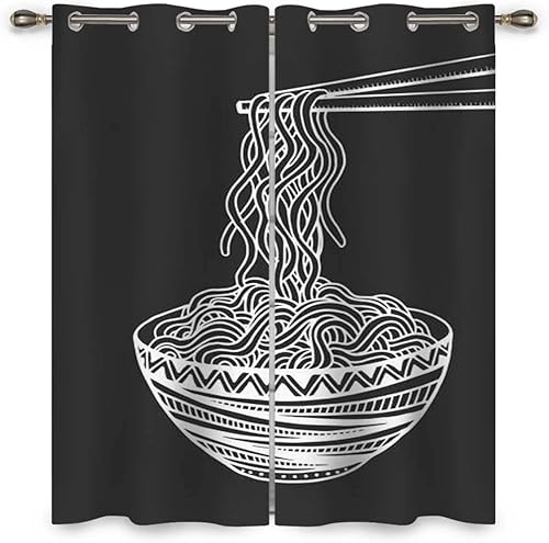 Miniatura 3 de Fideos dibujados a mano en cuenco y palo, cortinas para Sala Elegantes Modernas, 2 paneles de tratamiento de ventana, decoración de habitación de 85