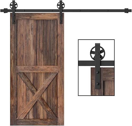 Miniatura 1 de WINSOON Kit de herrajes para puerta corrediza de granero de 4 pies, rodillo de rueda de radios grandes negro básico, sistema de riel de puerta de