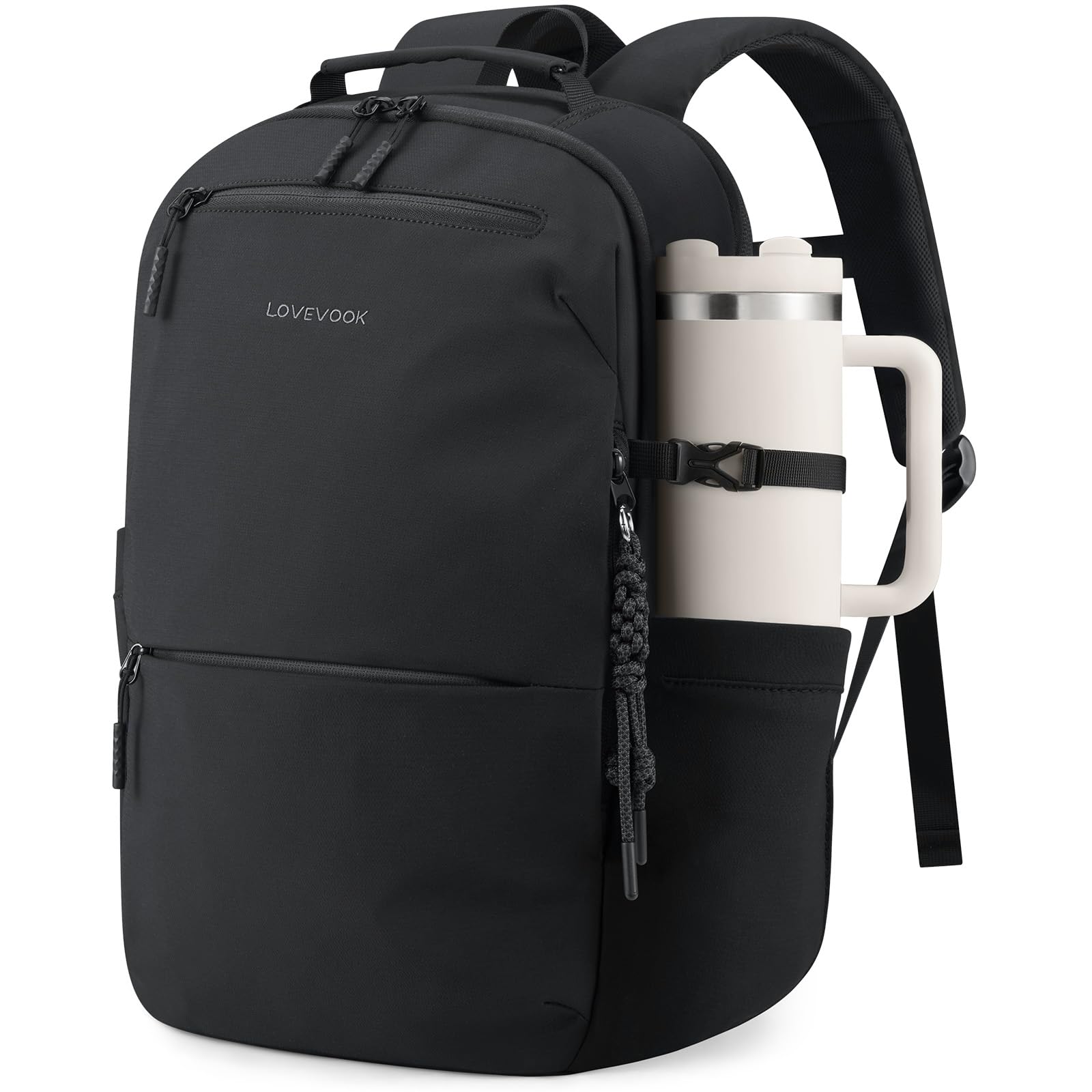 LOVEVOOK Laptop Backpack for Women Men with Giant Tumbler Holder - 15.6Inch Work Computer Travel Backpack with Laptop Compartment, Water Resistant, Cute Commuter College Teacher Nurse Purse Bag,Black - 2