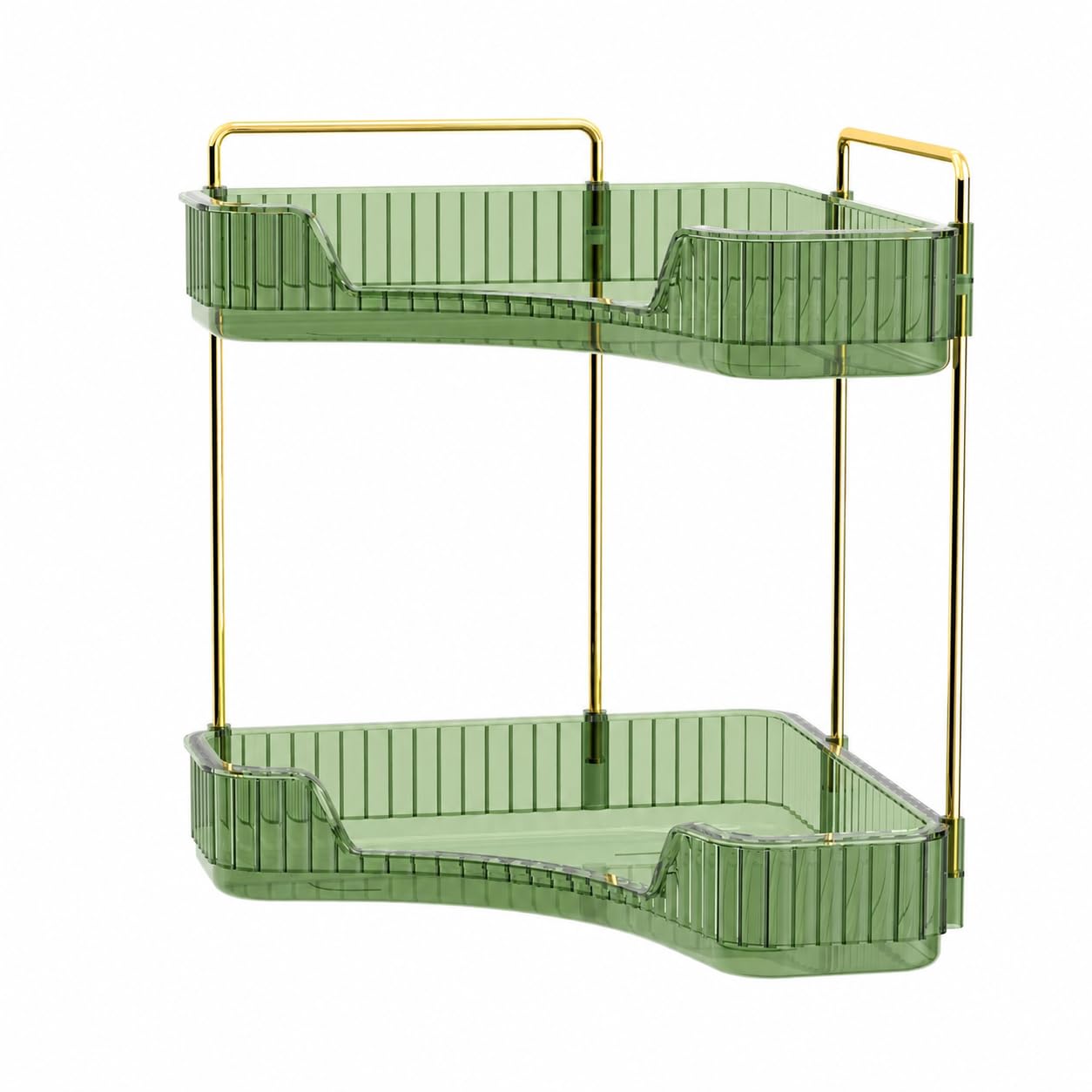 2 Tier Corner Storage Rack for Bathroom & Kitchen, Green Transparent Baskets with Golden Frame, Space Saving Organizer-image-33