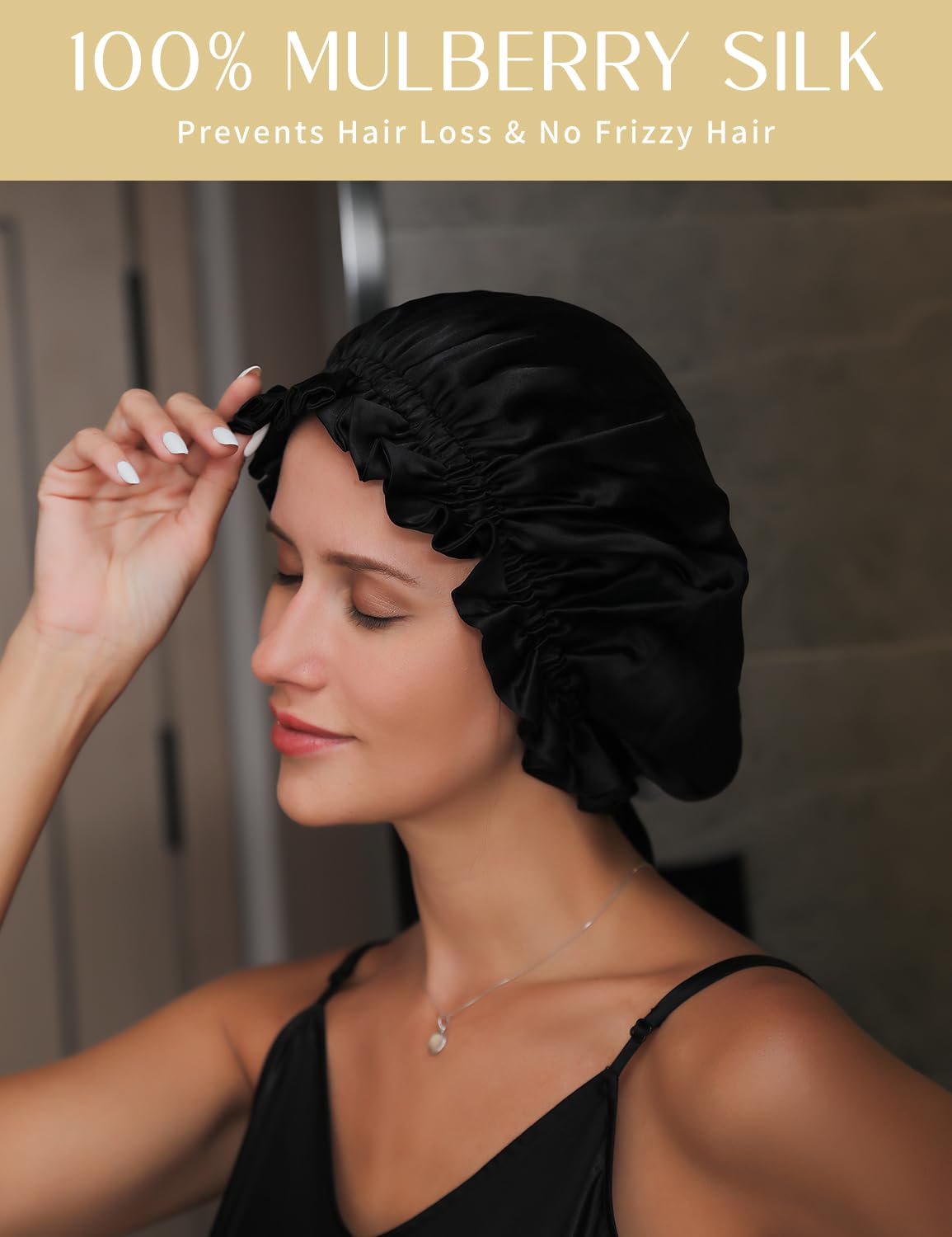 ZIMASILK 100% Mulberry Silk Bonnet for Women Hair Care Double-Layer Silk Shower Cap - Image 3