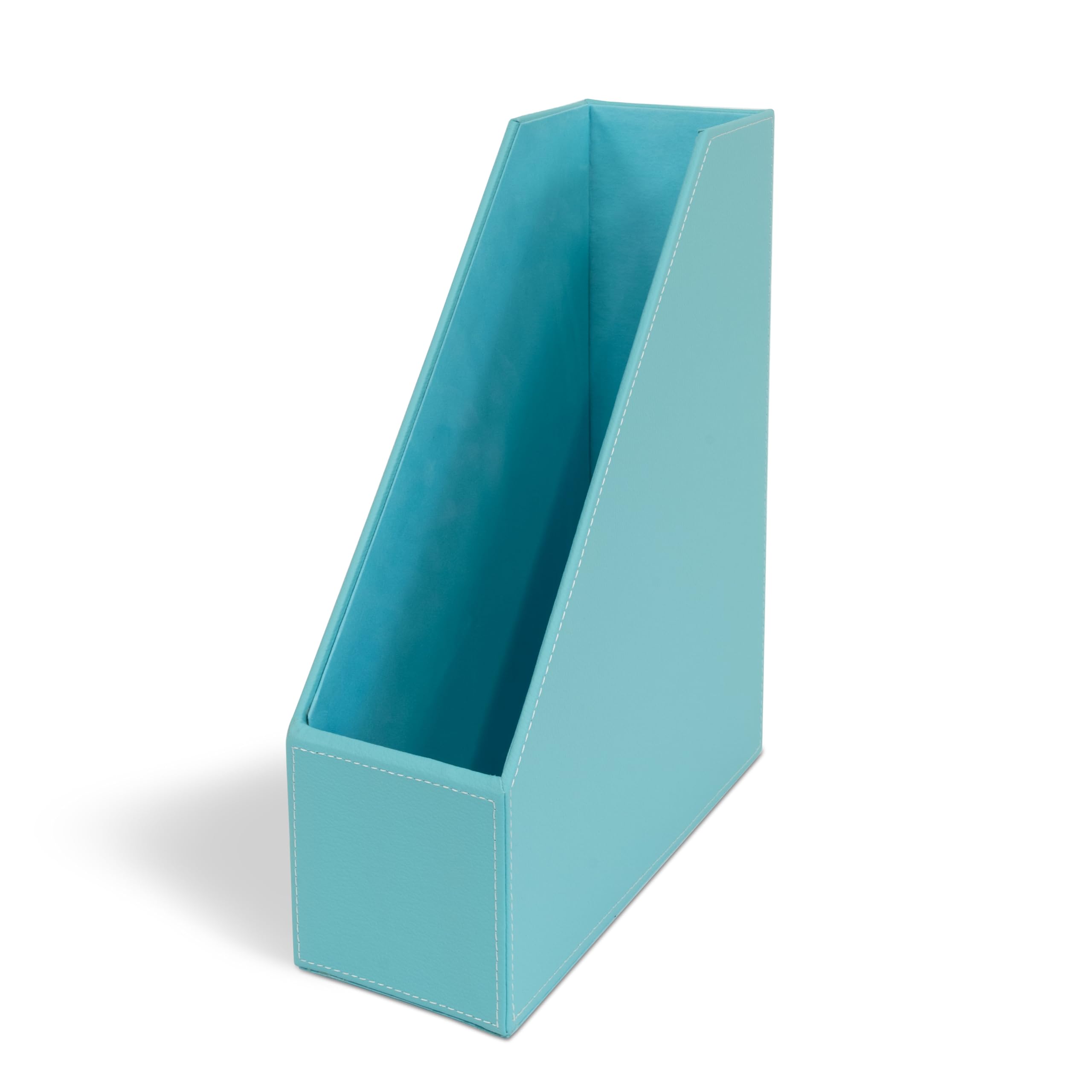 OSCO Faux Leather Magazine File Holder, A4 Standing File Box & Shelf Organiser for Documents, Brochures & Catalogues Storage with Felt Base, Magazine Rack for Home Office, Turquoise