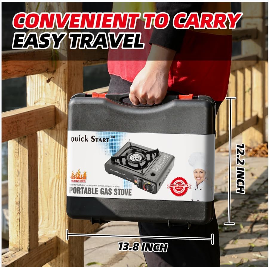 Miniatura 4 de Estufa de butano para encimera, alta BTU, calidad profesional, portátil, con funda de transporte, alto rendimiento, encendido electrónico, quemador