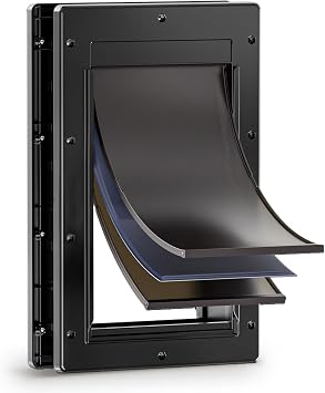 3-Flap Dog Door, Doggy Doggie Door, Cat Door for Install in Interior and Exterior Doors or Wall, Insulation Layer, 2 Magnetic Flaps, Closing Panel, Never Rust, for Pets Up to 45lb Medium