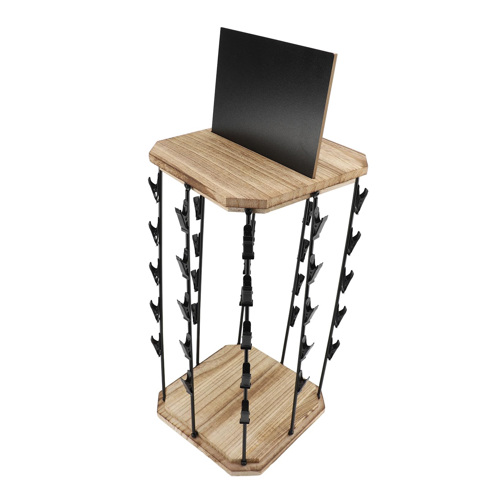 Luocute Espositore per Patatine, 5 Livelli 40 Clip Organizer per Snack Girevole a 360 Gradi con Base in Legno per Feste in Ufficio, Porta Patatine da Banco Espositore per Caramelle per