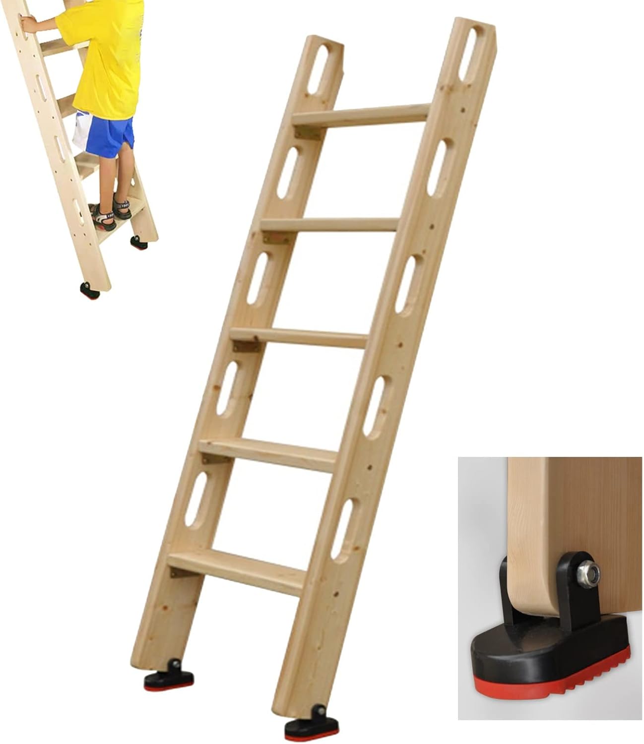 Wooden Bunk Bed Ladder with Handle, 100/125/150cm Long Replacement RV Camper Bunk Ladder with Non-Slip Base, for Loft Dorm Room Caravan (Size : 4 Step 125cm/49)