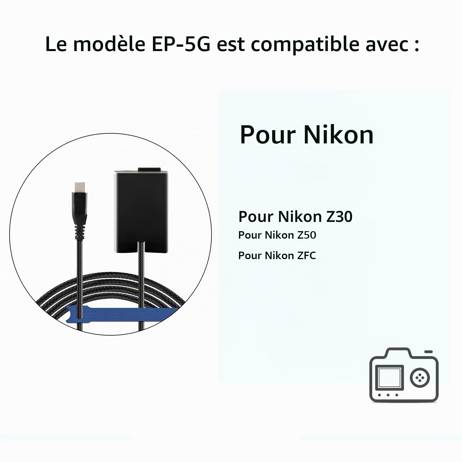 Nouveau Câble Tressé Type-C USBC PD Droit EP-5G DC Coupler EN-EL25 Batterie Factice pour Les Appareils Photo Nikon Z30 Z50 ZFC