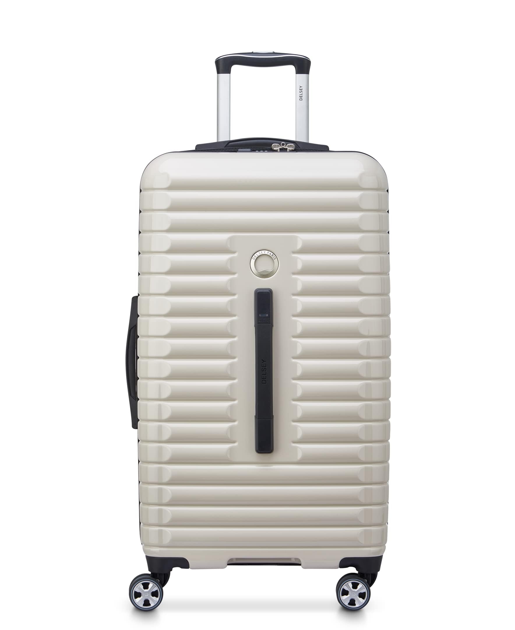 DELSEY PARIS Cruise 3.0 Hardside Expandable Luggage with Spinner Wheels, Glossy Ivory, Checked 26 Inch Trunk