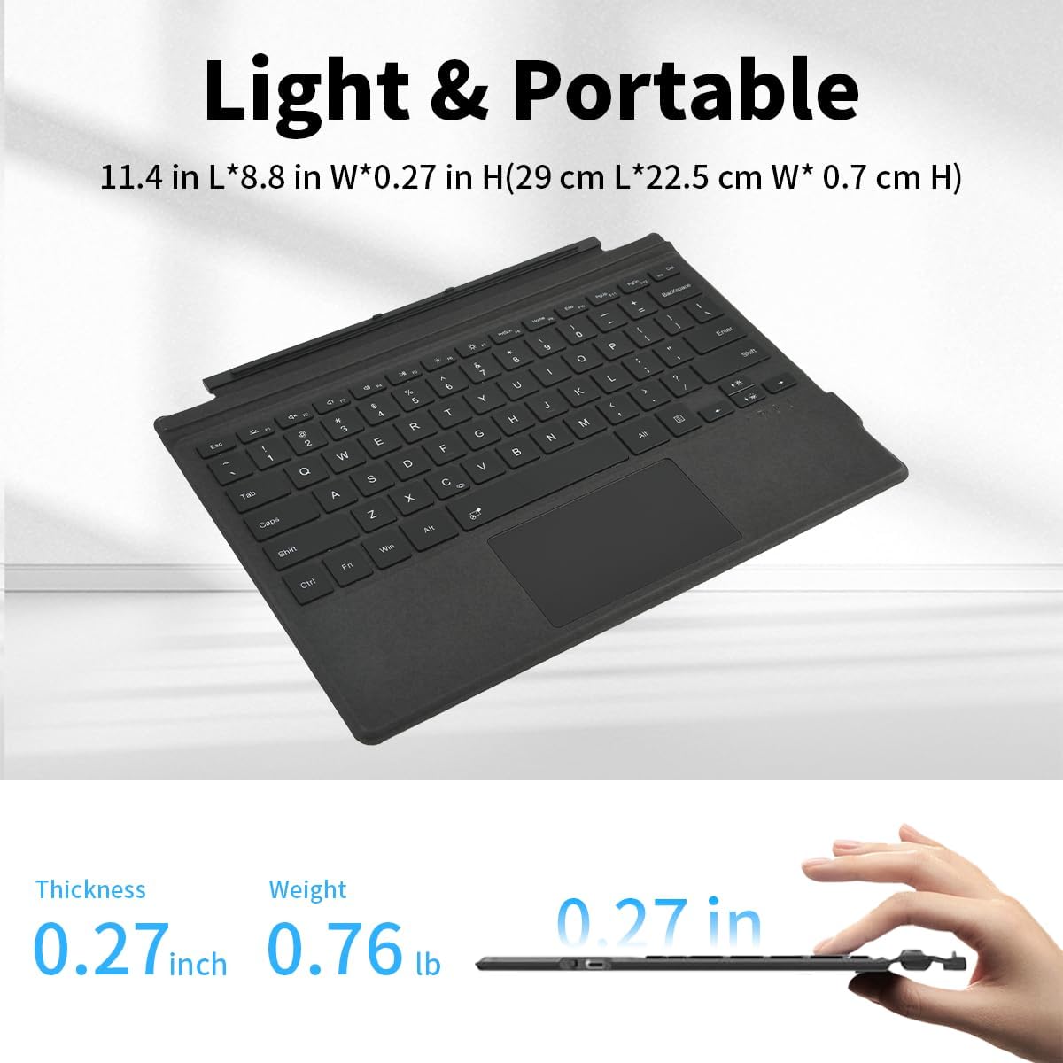 Microsoft Surface Pro Keyboard for 7+/7/6/5/4/3, 12.3" Wireless Bluetooth Type Cover with 7-Color Backlit, Ultra-Slim Design, Multi-Touch Trackpad, Rechargeable Battery, (Black)