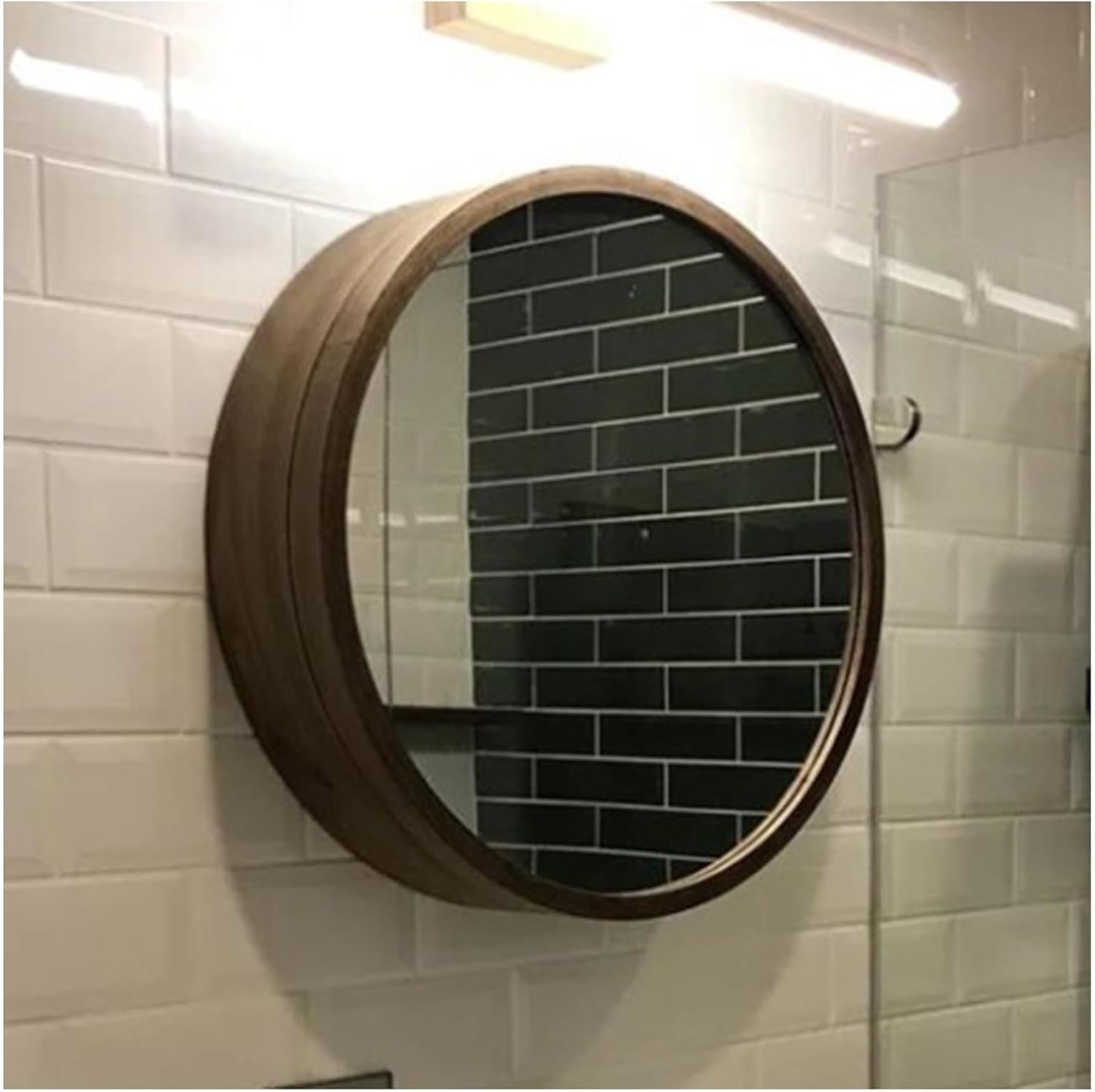Round Mirror Cabinet Bathroom Mirror Cabinet Bathroom Mirror with Storage Cabinet Wall Mounted Mirror Cabinet Bathroom Storage Mirror Cabinet Vanity Restroom Mirror Cabinet(Brown,70cm)