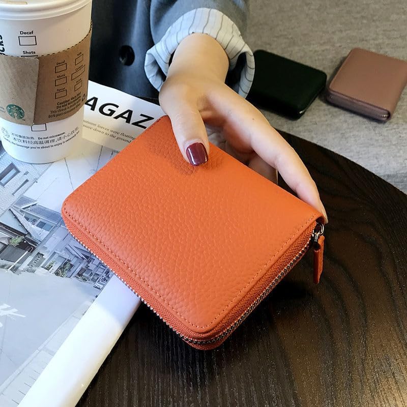 Soft Leather Card Holder with Large Capacity and Multiple Card Slots for Ladies, Exquisite, Thin and Compact, new Style ID Card Holder(Orange Medium)