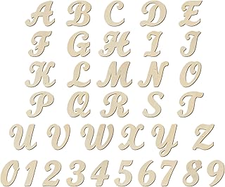 4 Inch 138 Pieces Wooden Letters and Numbers,Unfinished Wood Alphabets Cursive Fonrt for DIY Crafts