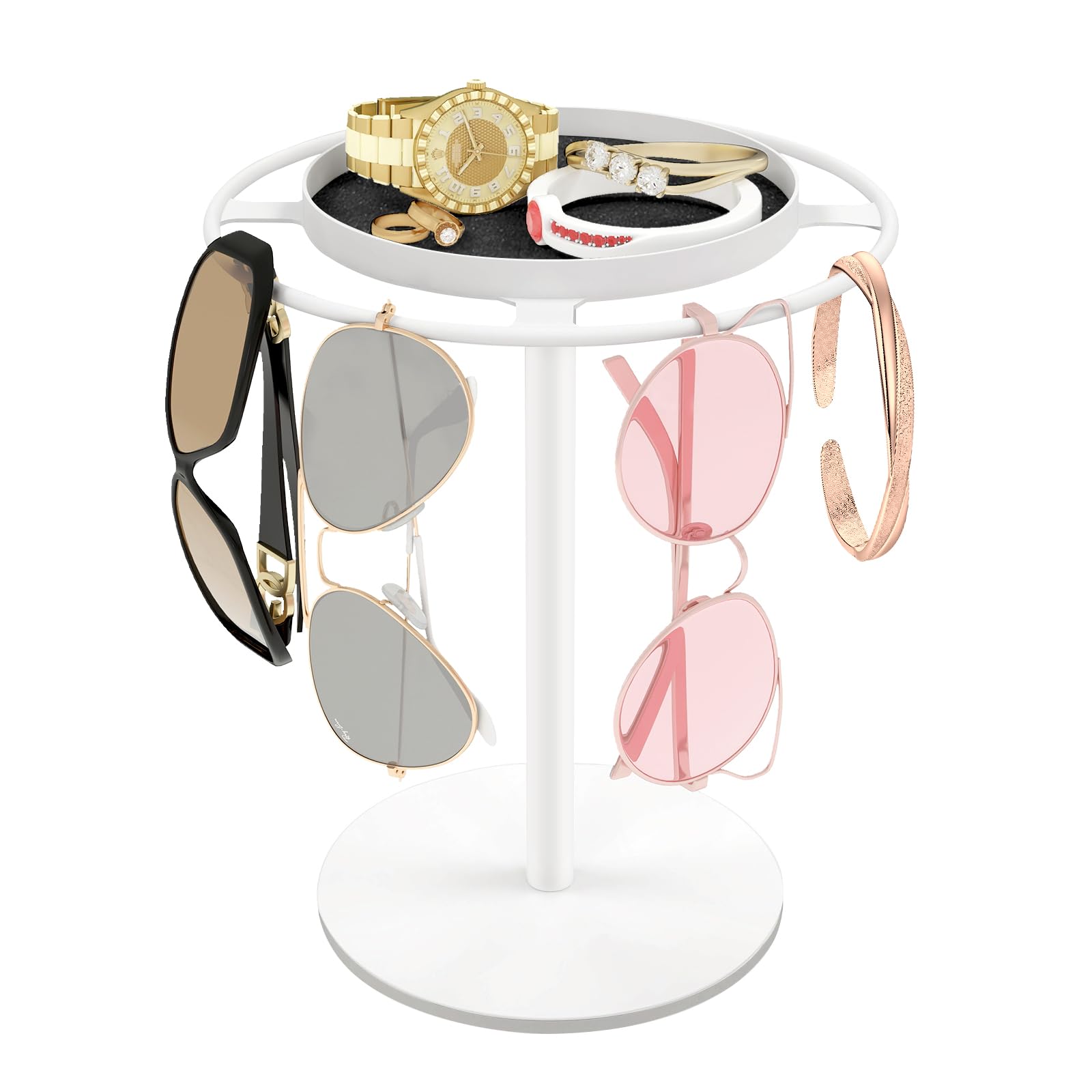 LSK Metal Sunglass Organizer, Glasses Holder Stand with Storage Tray, White
