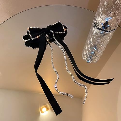 Miniatura 7 de Jumwrit Pinza para el pelo con lazo grande, lazos para el cabello, con borlas de diamantes de imitación, pasadores de diseño francés, accesorios de