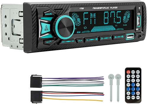 Car Audio Bluetooth Single DIN Car Stereo, 12V Car FM/AM Radio LCD VA Screen Car MP3 Player with Hands-Free, Dual USB, Voice Assistant & App Control, Supports FM/MP3/WMA/FLAC/AUX/TF