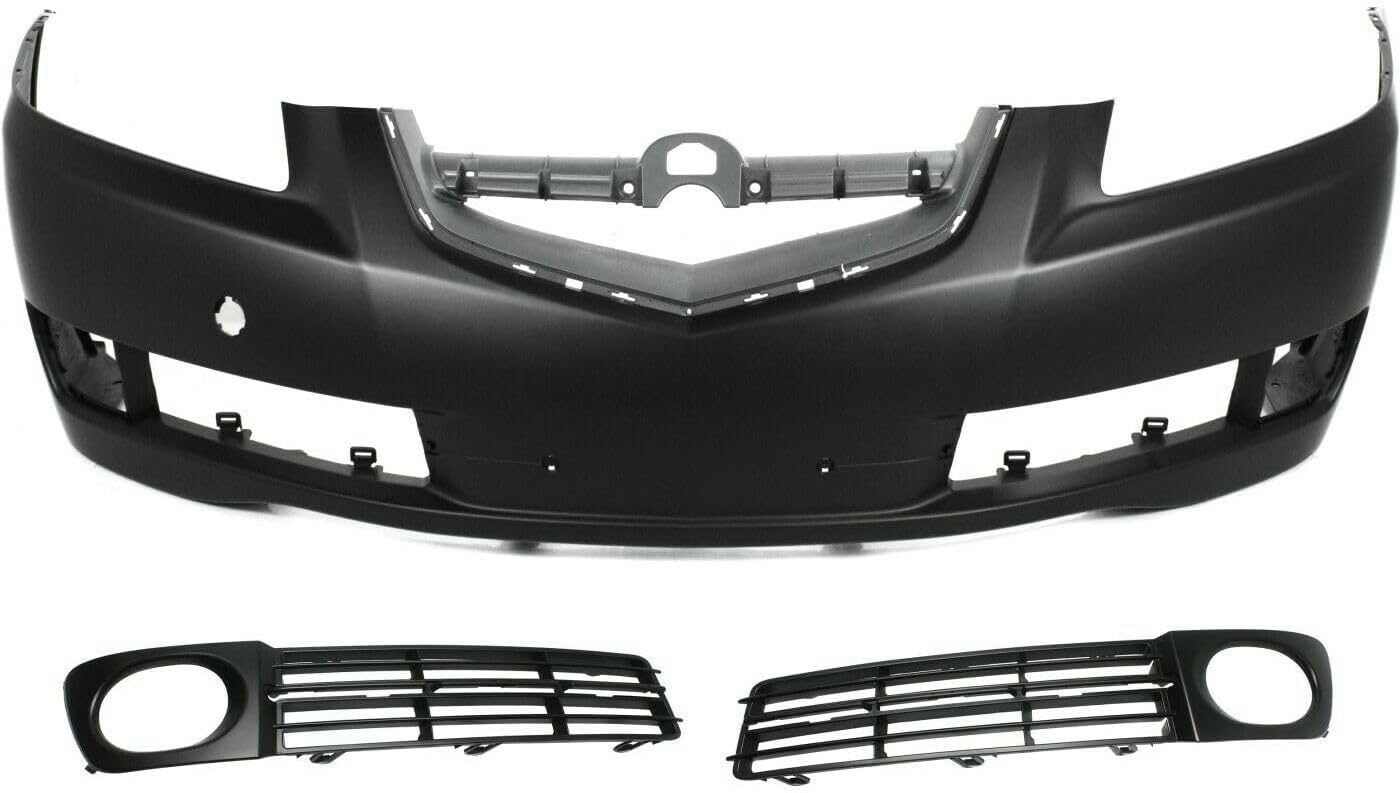 Bumper Cover Kit for Acura for TL Base 2007-2008 Front Bumper Cover and Fog Light Trim 3pc Primed Unfinished Auto Body Repair-Part Name AC1039104 13912486