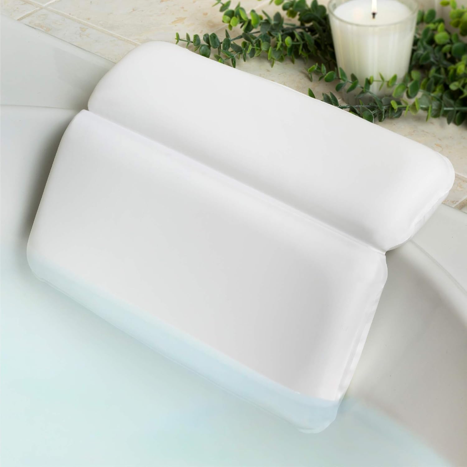 VANELUX Ultra Soft & Luxurious Spa Bath Pillow, With 2X Thickness & Cozy Feel, 2 panel Design To Support Back & Shoulder, For Bathtub Hot Tub And Jacuzzi, Slip Resistant (14.25 x 11.25 Inch, White) : Beauty