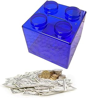 Building Block Piggy Bank Save Spend Share Piggy Bank Blocks Shape Coin Box for Kids Clear Transparent Plastic Coin Banks Stackable Coin Saving Box,Teach Children About Giving&Saving Money