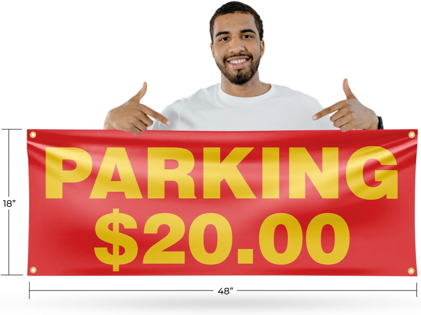 Parking $20 Dollars Banner Sign 18 Inch x 48 Inch | 13 oz Vinyl with Metal Grommets | Heavy-Duty Single-Sided Outdoor Durable Printed High-Quality Weatherproof | Made in the USA