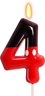 4th Black Red Birthday Candles for Boys Girls, Red Mouse Cake Topper Cupcake Decor, Cartoon Themed Birthday Party Decorations Supplies (Number 4)