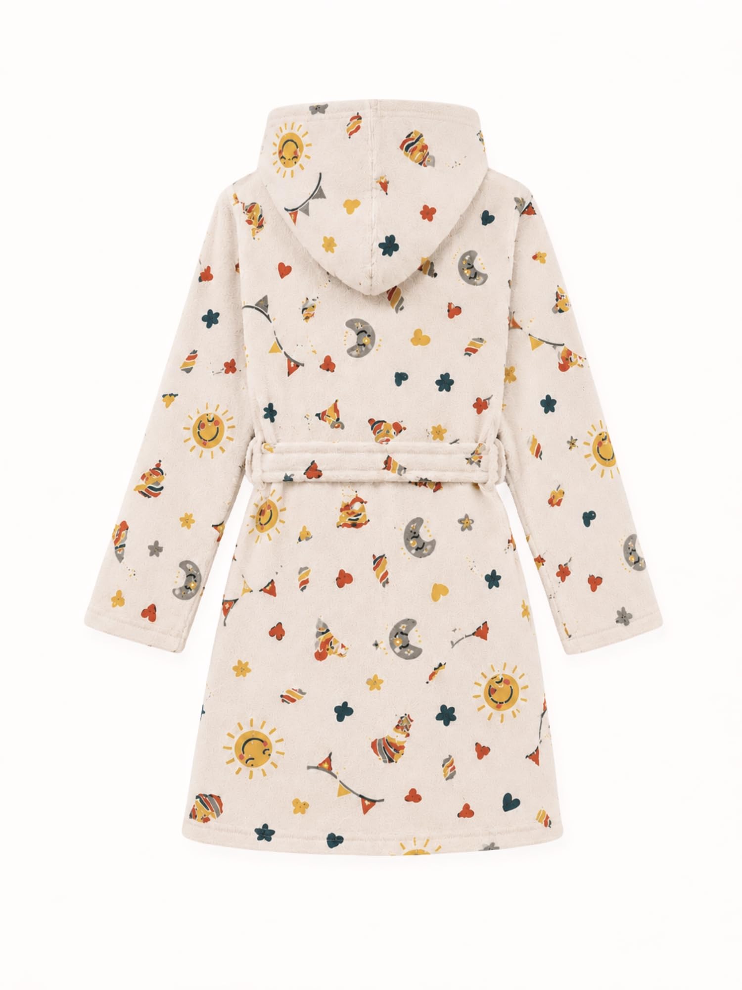 RANGOLI Premium Kids Unisex 100% Cotton Terry Hooded Bathrobe for Boys & Girls in 400 GSM with Full Sleeves, Knee Length & Elegant Printed Design (Beige-11 to 12 Years) 3