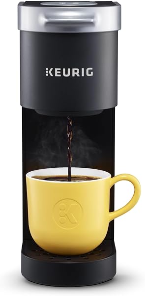 Sleek, matte black finish of the Keurig K-Mini coffee maker, highlighting its ultra-compact design.