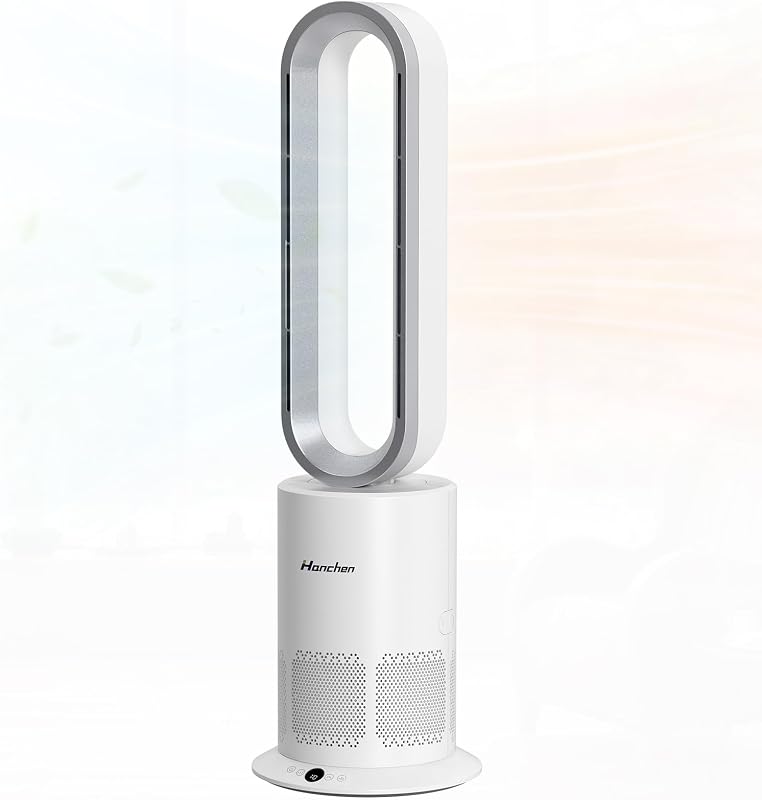 Dual-Tech Bladeless Tower HEPA Fan, Ultra-Quiet 3-in-1 Cooling, Heating & Air Purifier | UL Listed PTC Ceramic Fast Heat, Auto Shutoff, Sturdy Base for Home, Office & Bedroom