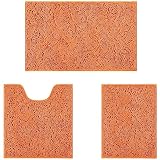 HOMEIDEAS 3 Pieces Bathroom Rugs Set Ultra Soft Non Slip and Absorbent Chenille Bath Rug, Orange Bat