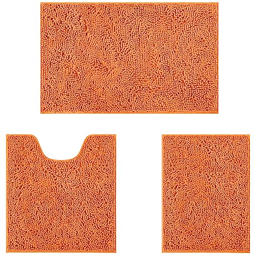Homeideas 3 Pieces Bathroom Rugs Set Ultra Soft Non Slip And Absorbent Chenille Bath Rug, Orange Bathroom Rugs Plush Bath Mats For Tub, Shower, Bathroom #TOP4