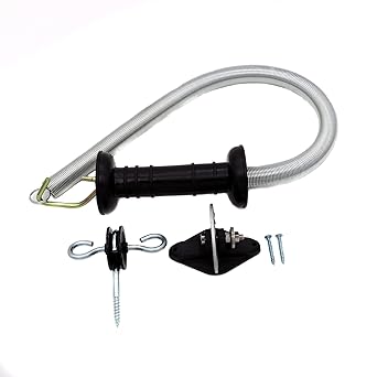 JBT Electric Fence Spring Gate Kit ، مجموعة مقابض سياج كهربائية مع مرساة ، 16 قدمًا من الربيع الأسود