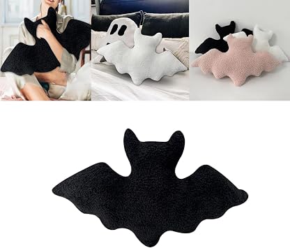 Halloween Bats Plush Pillow, 16 Inch Bat Shaped Throw Pillows, Halloween Gothic Black Bat Stuffed Pillow for Couch Sofa Bed Car Decoration Black