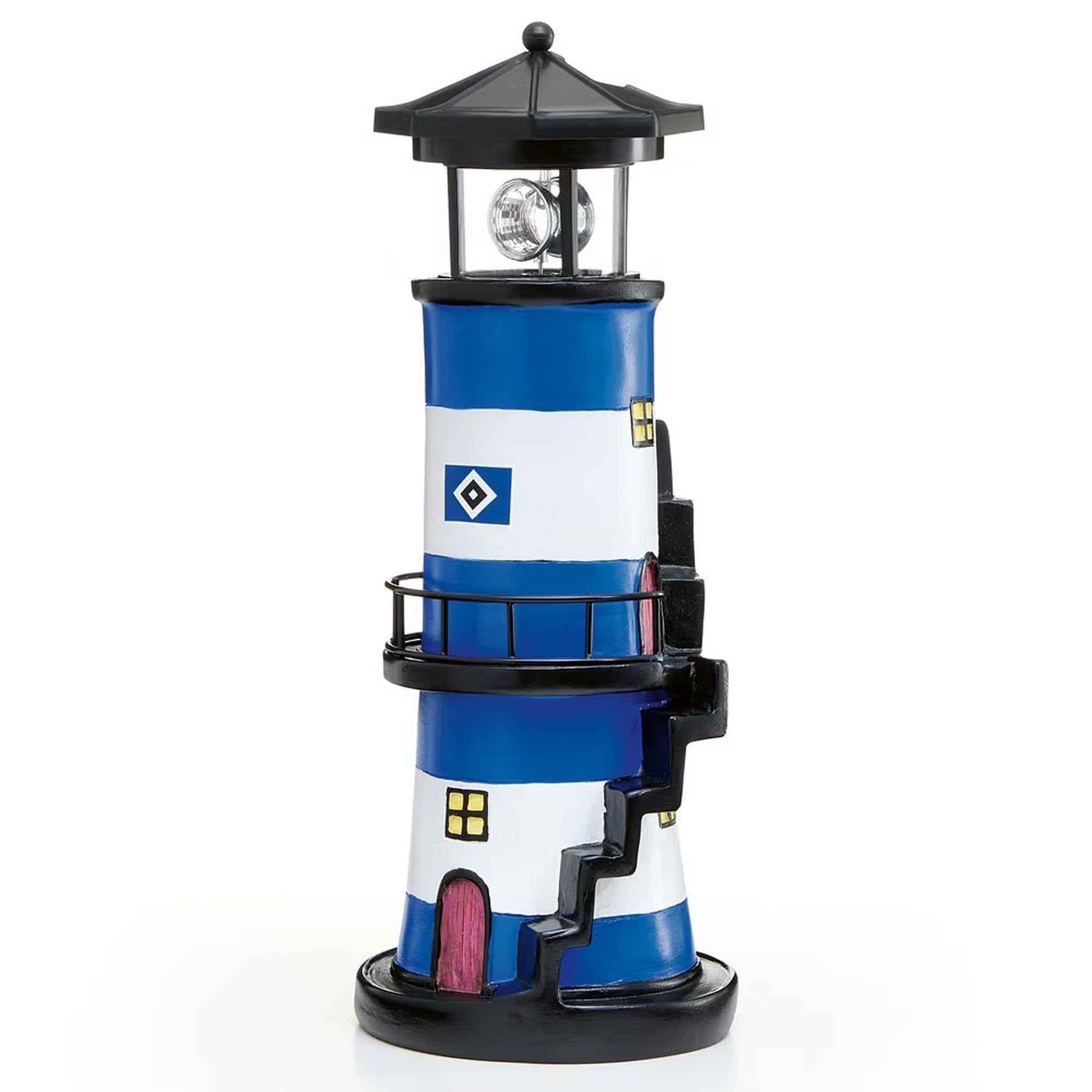 Hamburger SV HSV Solarlicht Leuchtturm Treppe, Offizieller Fanartikel, Blau-Weiß-Schwarzer Deko-Leuchtturm mit HSV-Raute und LED-Licht, 100% Polyresin (Blau - Leuchturm Treppe)