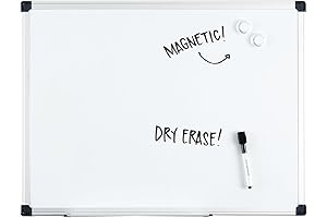 AmazonBasics Magnetic Whiteboard, Silver/White, 18x24 inches