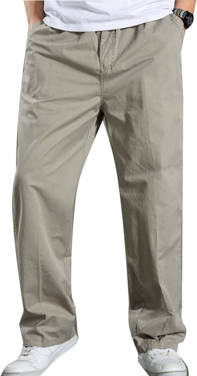 Men's Twill Loose Fit Lightweight Drawstring Full Elastic Waist Pull On Cargo Pants - Image 2
