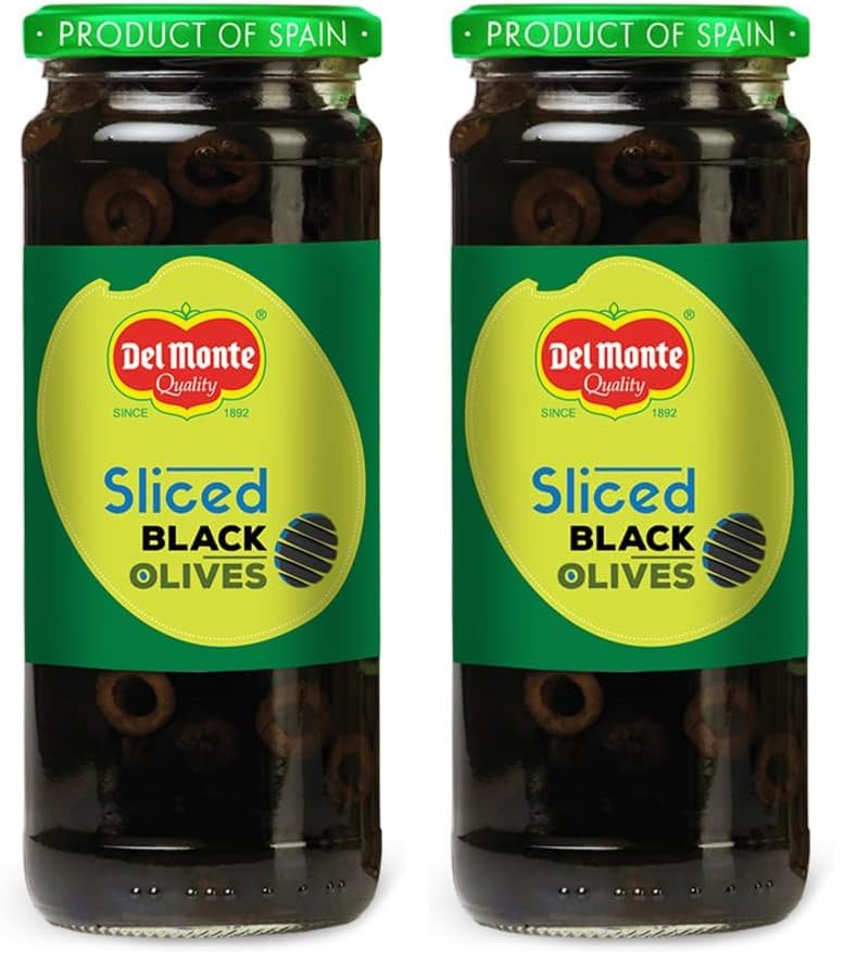 Image of Del Monte Black Sliced Olives 450g l Imported from Spain | 100% Natural & Evenly Cut | Suitable for Pizza, Pasta Topping, Garnishing Salad, Wraps | Source of Fibre, Gluten Free, No Added Preservatives