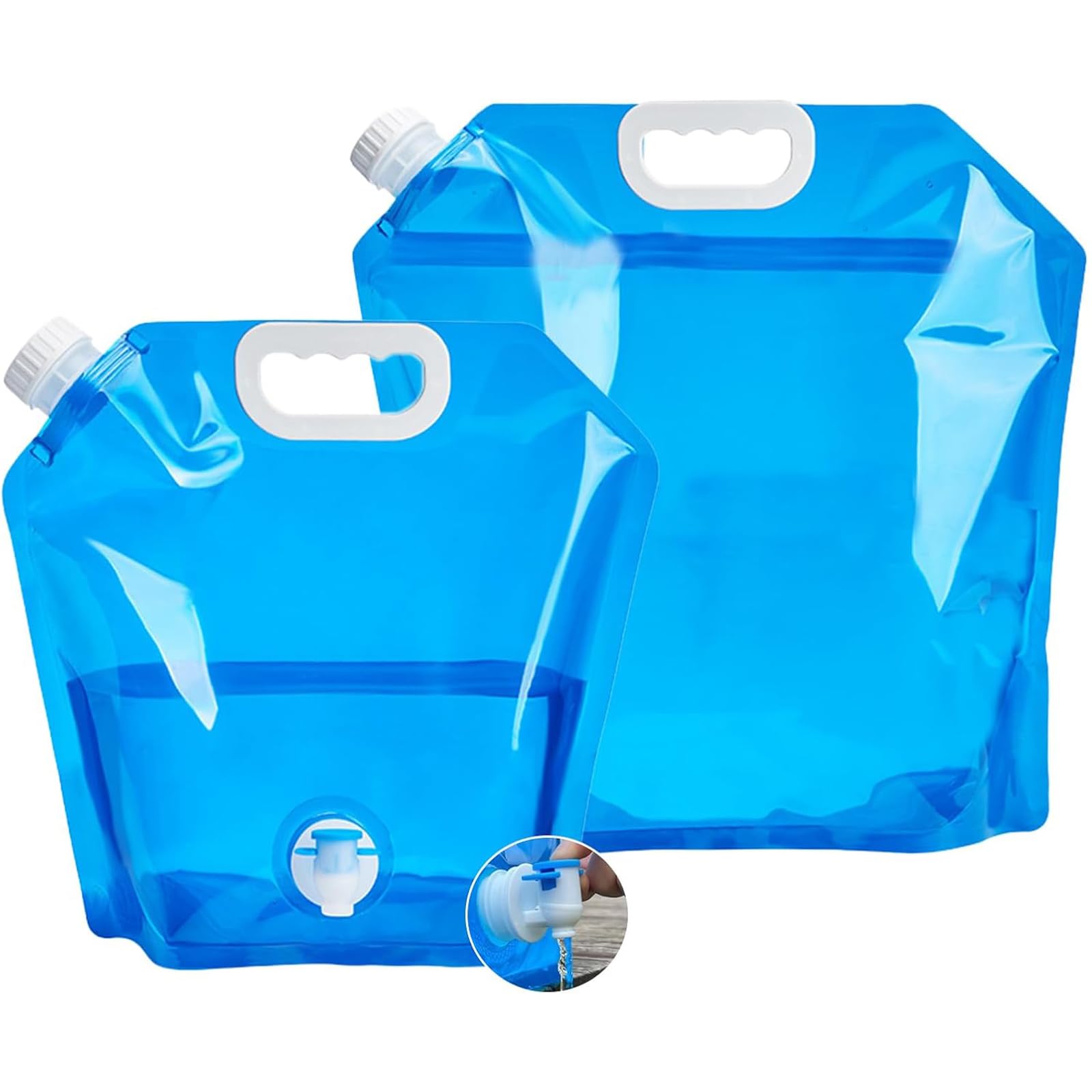 DXPETA 3 pack Folding Water Container, 5L+5L+10L Outdoor Folding Water Bag Car Water Carrier Container for Camping, Hiking, Travel, BBQ（Blue）